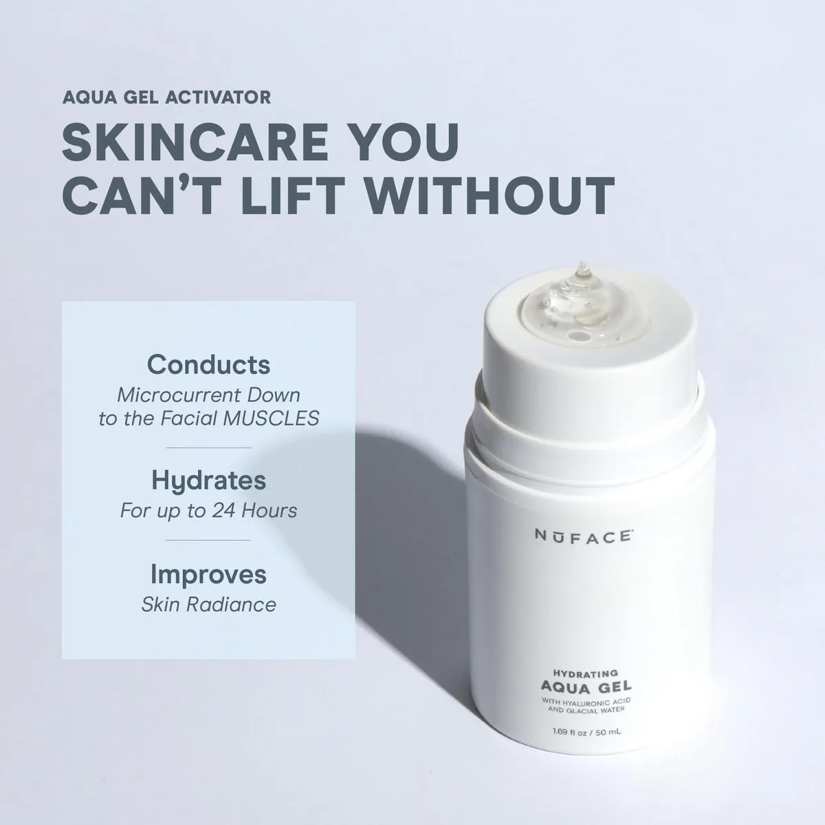 NuFACE Aqua Gel Activator lifestyle photo showing the product in use