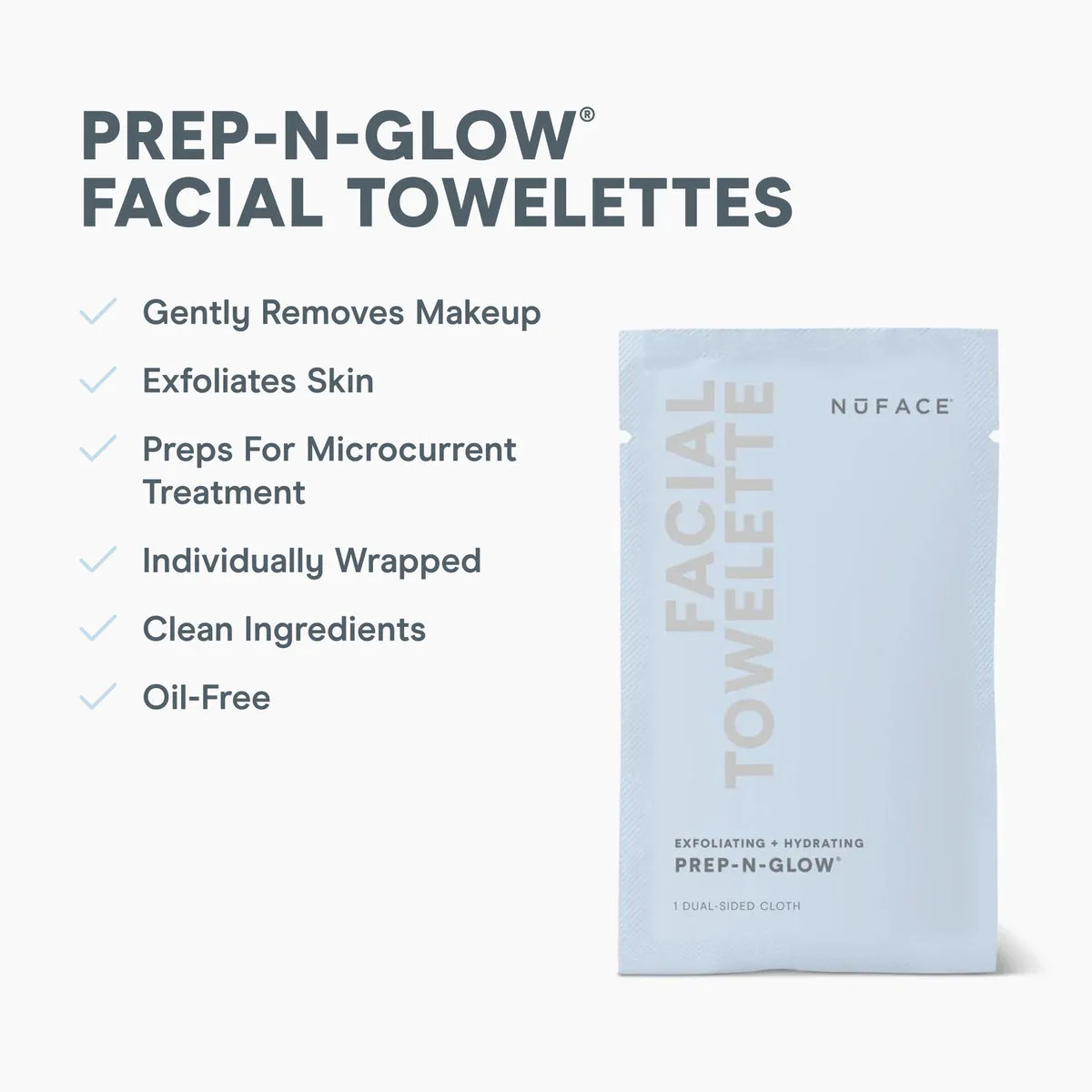 NuFACE Prep-N-Glow® Exfoliating & Hydrating Facial Wipes lifestyle photo showing the product in use