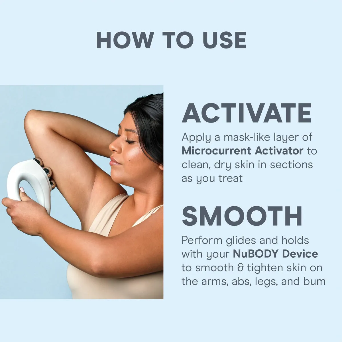NuFACE NuBODY® how-to-use instruction graphic