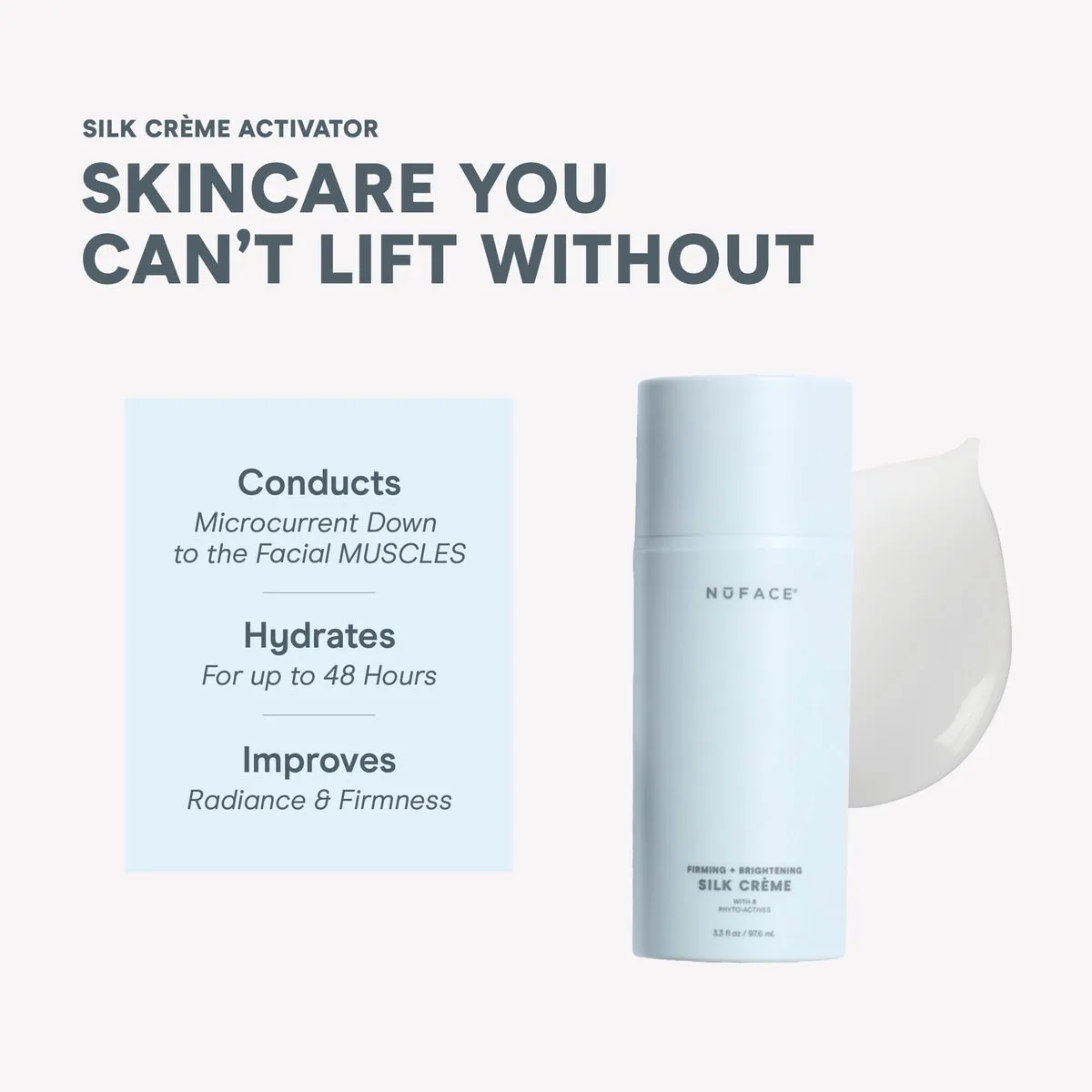 NuFACE Silk Crème Activator feature infographic